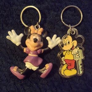 Vintagec 1990s  Minnie Mouse & Mickey Keychain Duo - Pink & Yellow Accents